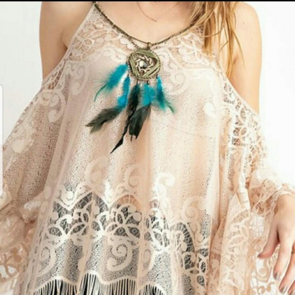 Lace Boho Tunic with Fringe & Feather Detail - Picture 3 of 3